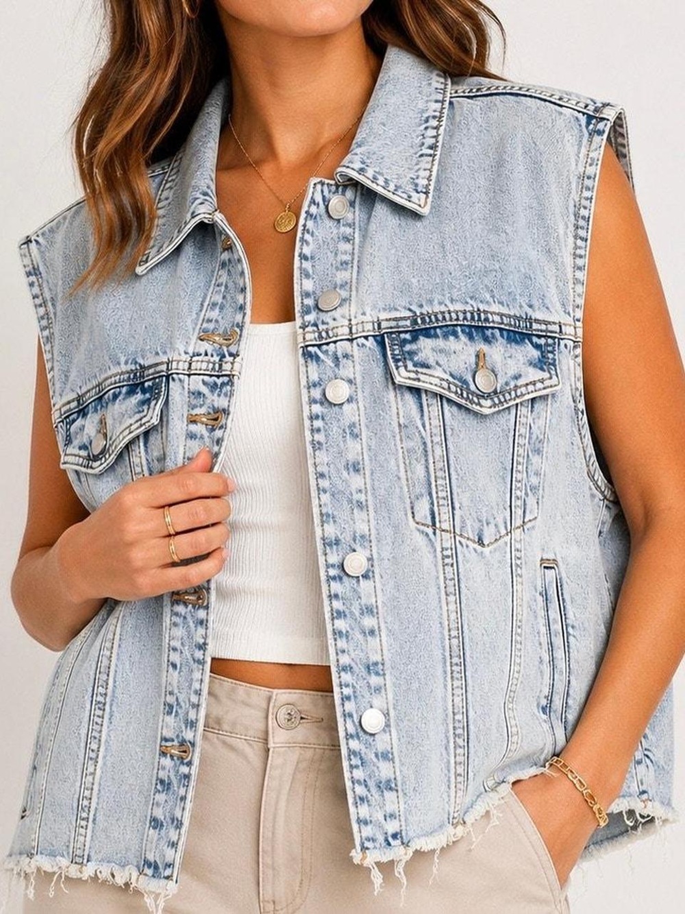 wild fable Light Blue Sleeveless Denim Vest